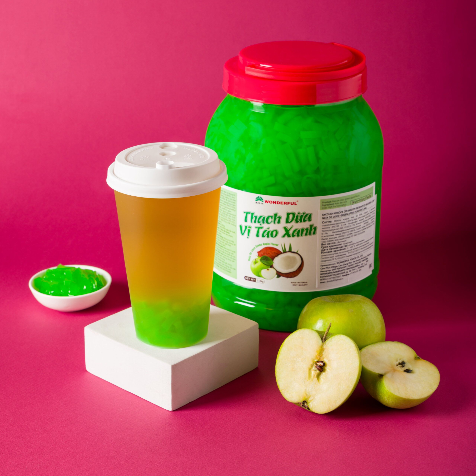 Кусочки кокоса Премиум со вкусом зеленое яблоко (ингредиент для Bubble Tea)